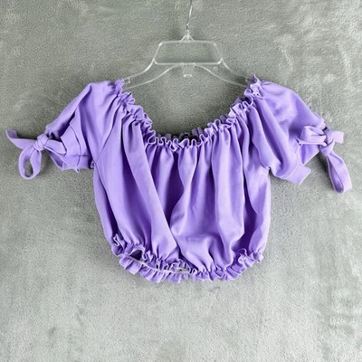 Boohoo Top Womens 10 Lavender Lilac Cropped Off The Shoulder Bardot Ruched - Image 1 of 4