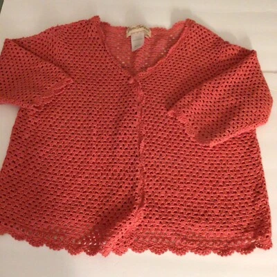Norm Thompson Women XL Crochet Cardigan Linen Blend Coral Open Knit Cottage Core - Image 1 of 4