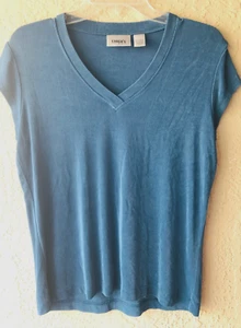 Damen Kurzarm Shirt, Chico's, 1, V-Ausschnitt, Acetat/Elasthan, Strick, blau - Bild 1 von 3