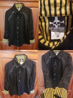 Vtg Y2K Lip Service Long Sleeve Snap Button Goth Punk Zip Bondage Shirt Med - Image 1 of 4