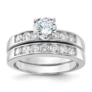 Sterling Silver Cubic Zirconia Engagement Wedding Band Bridal Ring Set Size 7 - Picture 1 of 4