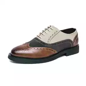 Men's Leather Lace-up Oxford Flat Shoes Handmade Casual Leather Formal Footwear - Picture 1 of 26