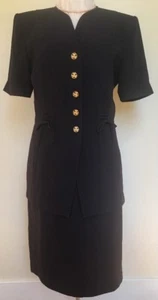 VINTAGE 80's Suit ALBERT NIPON Sz 10 short-sleeve 2 piece navy blue gold - Picture 1 of 12