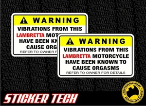 2X ADVERTENCIA VIBRATORIA LAMBRETTA SCOOTER BICICLETA MOTO PEGATINA CALCOMANÍA SIGNO - Imagen 1 de 1