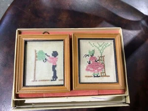 Antique Folk Art Americana Primitive Colored Americana/Folk Art frame Embroidery - Picture 1 of 11