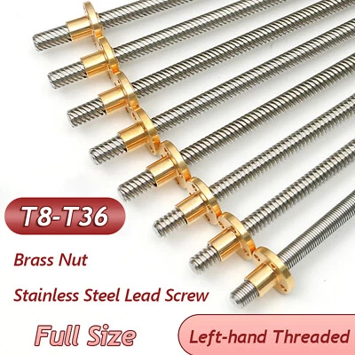 T8-T36 Left-hand Threaded Rod Trapezoidal Stainless Steel Lead Screw, Brass Nut - Image 1 of 4