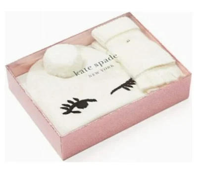 NUEVO CON ETIQUETAS NUEVO EN CAJA KATE SPADE Sombreros Descansados Darling Guiño Gorro Guantes a Juego JUEGO DE REGALO Foto 1 de 4