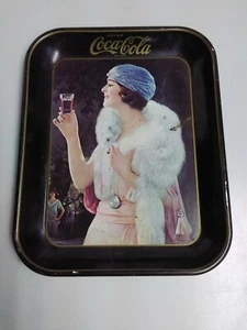 Vintage Coca-Cola Advertising Tray Woman in White Fox  Advertising - Picture 1 of 9