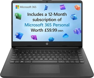 HP Stream 14s-dq0000sa 14" Laptop Intel Celeron N4120 4GB RAM 64GB SSD Black - Picture 1 of 3