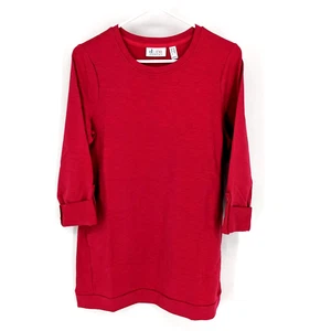 Denim & Co. Camisa túnica Active French Terry manga 3/4 XXS rosa roja - Imagen 1 de 5