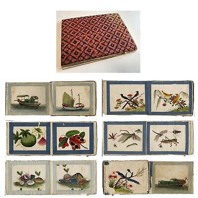 Album Of Twelve 19th Century Antique Chinese Paintings On Pith Paper • 425£