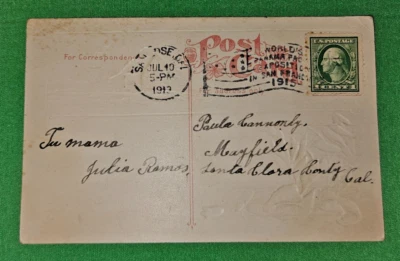 Rare 1912 George Washington 1 c Postcard Postmarked 1913 & 1915 from Julia Ramos - Image 1 of 4