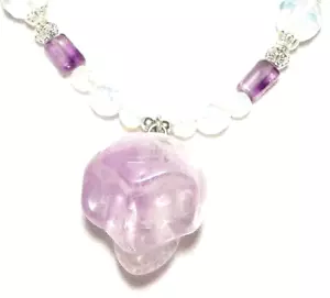 AMETHYST SKULL AND OPALITE GEMSTONE NECKLACE 48cm "NEW" AUZ MADE FN50 - Picture 1 of 4
