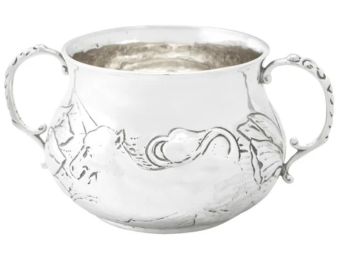 Britannia Standard Silver Porringer - Charles II Style - Antique George V Cover