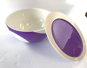 MCM Melamine Serving Bowl w Versatile Lid Purple & White By Palm Design 5" x 10" - Picture 1 of 9