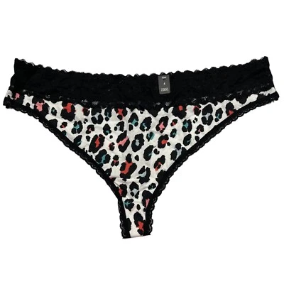NWT TORRID Thong Pantie Sz 4X White Jersey Black Lace Animal Print - Image 1 of 4