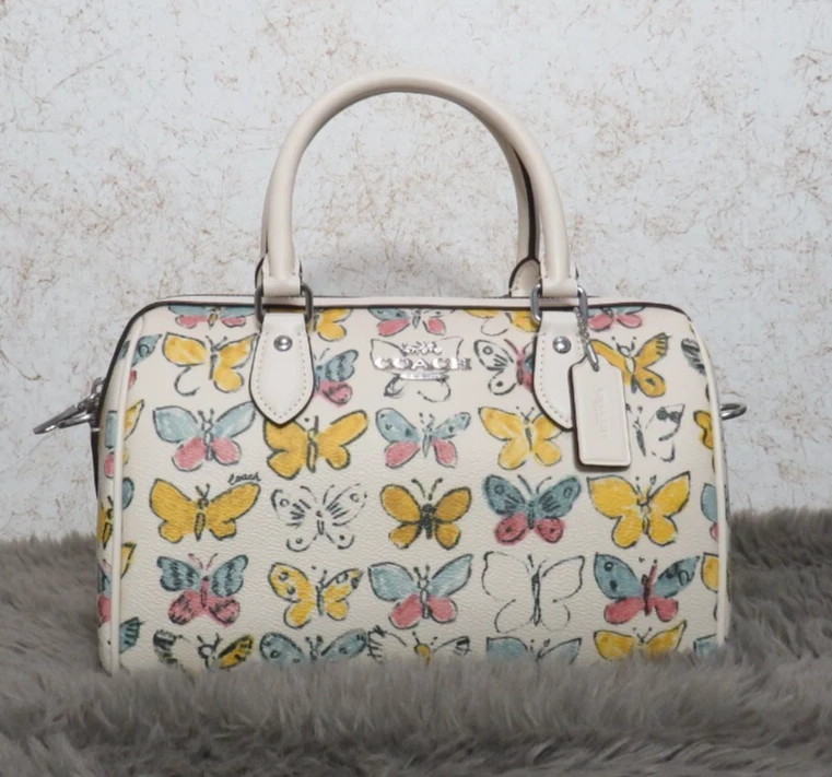 COACH CAK07 Rowan Satchel Bag With Butterfly Print Crossbody & ID Skinny Case
