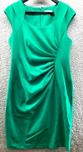 Calvin Klein Cocktail Dress Women's 8 Green Ruched Sheath Professional Cap Sleev - Picture 1 of 6
