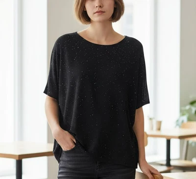 Suéter Eileen Fisher Lana Merino Brillante Mujer Talla Grande Negro Suave Acogedor Foto 1 de 4