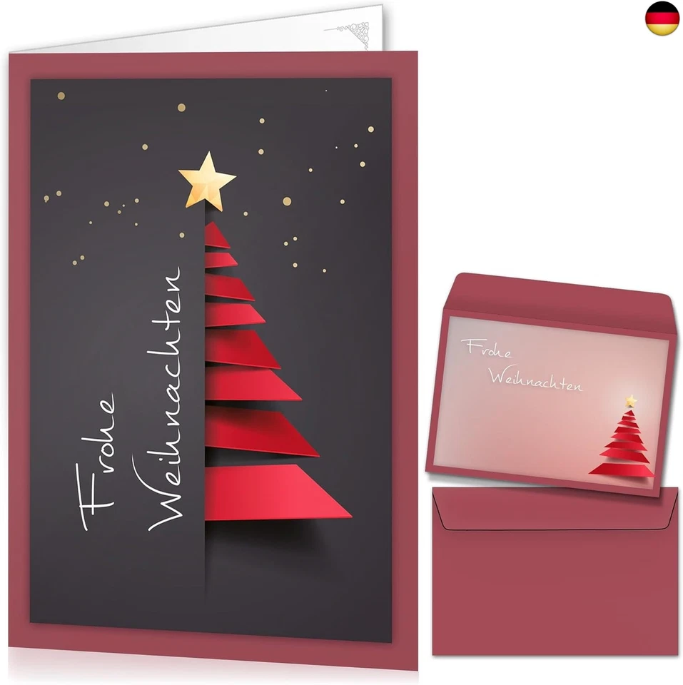 beriluDesign Weihnachtskarten mit Umschlägen 15er Set - Klappkarten mit