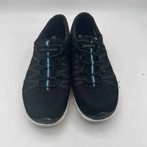 Sketchers Women’s Memory Foam Black And Blue Sneakers Size 9.5 - Picture 1 of 7