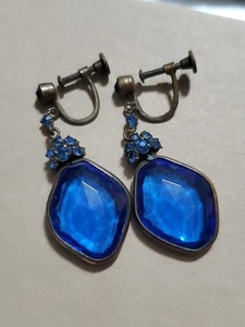 VINTAGE ART DECO RHINESTONE GLASS DANGLE SCREW BACK ANTIQUE EARRINGS - Picture 1 of 15