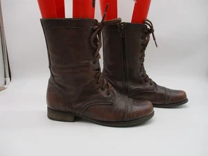 Steve Madden Troopa Weathered Brown Leather Lace Up Combat Boots Women SZ 7 M - Picture 1 of 10