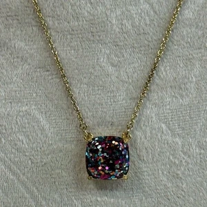 New Kate Spade Pink Blue Glitter Confetti Cause A Stir Square Gold Necklace - Picture 1 of 6