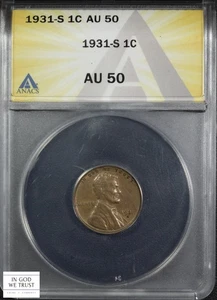 1931 S Lincoln Wheat Copper Cent 1C Almost Uncirculated ANACS AU 50 - Picture 1 of 5