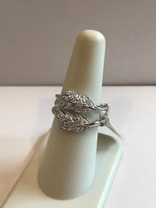 ANELLO DESIGN DOPPIA FOGLIA DIAMANTI CREATI IN LABORATORIO / MISURA ARGENTO STERLING 5,6,9 - Foto 1 di 5