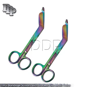 2 Pcs Bandage Scissors 5.5" with Pocket Clip Multi Color Surgical Instruments - Picture 1 of 3