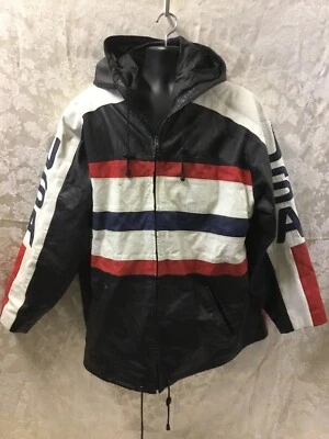 Chaqueta negra con capucha grande XL a rayas American Flag USA America de cuero Wilson  Foto 1 de 4