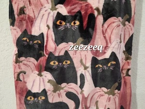 Thanksgiving Halloween rosa lila schwarz Katze Kürbisse Decke 50 x70 Zoll Handwerker - Bild 1 von 5