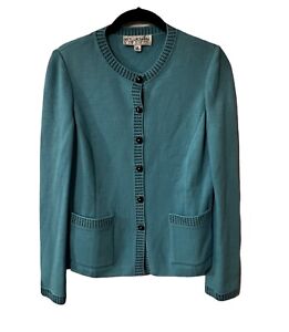 St John Collection Santana Knit Jacket Women's Size 2 Teal Blue Button