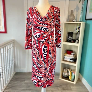 Banana Republic Cowl Neck Orange/Blue/White Mod Print Dress (size XS) - Picture 1 of 20