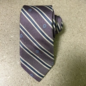 Lands End Outfitters Men's Tie Chase Bank Logo 100% Silk Purple Blue Striped - Picture 1 of 3