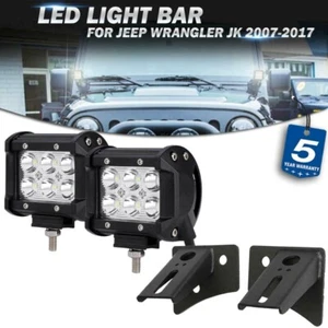 Pair 4" LED Light Bar Spot Pods + A-Pillar Mount Bracket for Jeep Wrangler JK - Picture 1 of 12