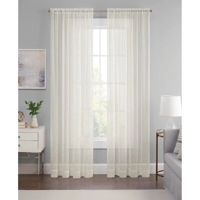 Eclipse Emina Ivory Solid  52 in. W X 63 in. L Sheer Rod Pocket Panel Curtain - Image 1 of 4