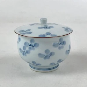 Japanese Porcelain Lidded Teacup Chawan Vtg Blue Flowers Pottery Yunomi TC386 - Picture 1 of 12