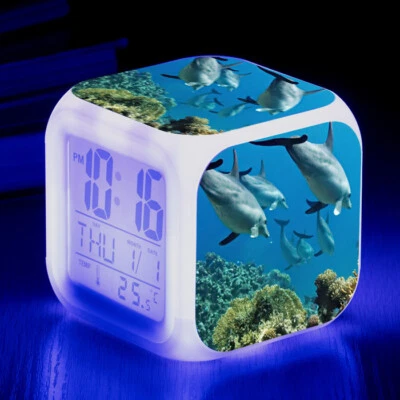 Colorido LED Despertador Delfín Brillante Electrónico Digital Reloj de Escritorio 3.15" Foto 1 de 4