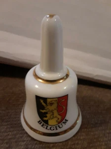 CT Euro Thimble Fine Bone China Mini Bell 2 1/4" x 1 1/4" Belgium Coat of Arms - Picture 1 of 3