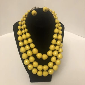 Multi Layered Women Yellow 9”Choker Bib Acrylic Bead Necklace Earing Set. New - Picture 1 of 7