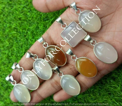 Bonito lote de 10 colgantes con bisel enchapado en plata de ley 925 con piedras preciosas de ágata de Botsuana Foto 1 de 4