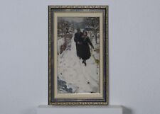 Genre painting, woman with man, oil painting, vintage painting, winter landscape