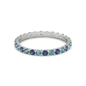 925 Sterling Silver Full Eternity Ring Round Blue CZ & London Blue Topaz Ring - Picture 1 of 5