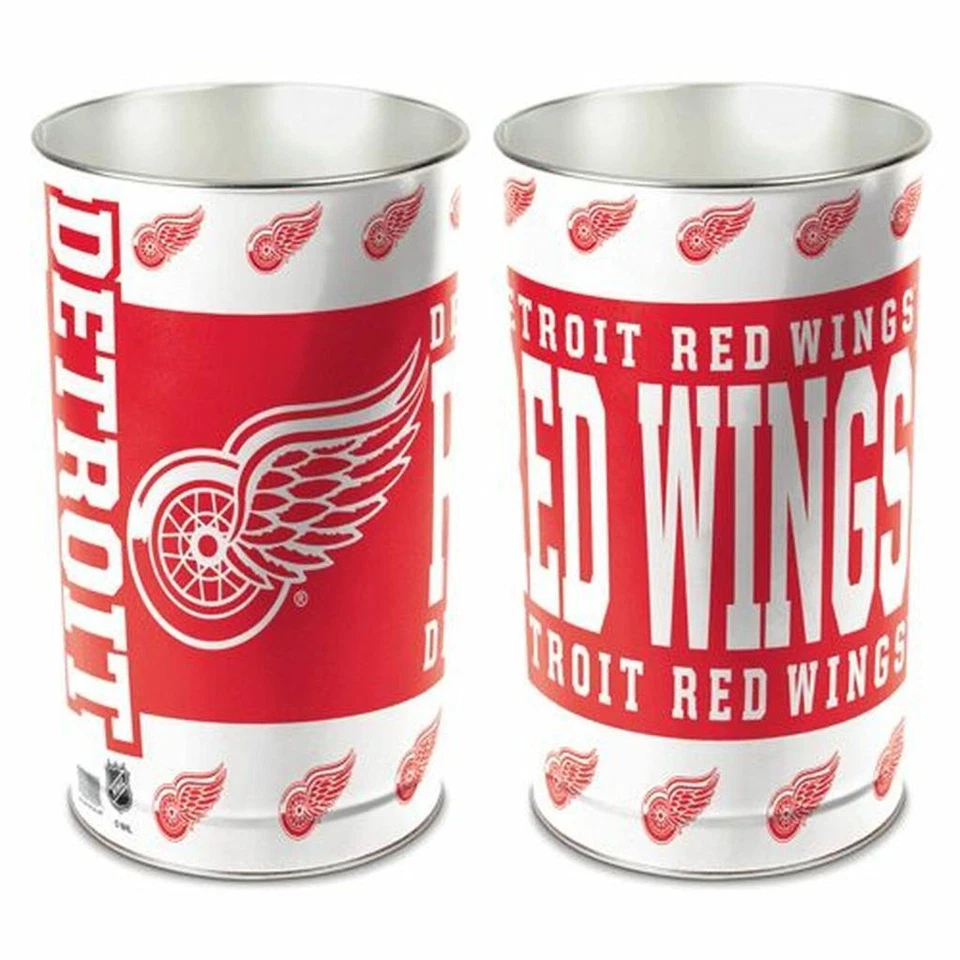 Detroit Red Wings 15 Inch Metal Wastebasket [NEW] NHL Trash Can Garbage Office - Image 1 of 1