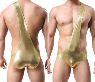 Men Male Stag Night Sexy Undershirt Bodysuit Man One Shoulder Jumpsuit Wrestling - Image 1 of 4