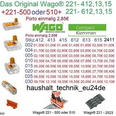 WAGO® SERIE 221-412, 413, 415, 612, 613, 615, 2411, 2401 👍 Wago® Klemmen Serie 221 - 412, 413, 415, 612, 613, 615, 2411 und 2273-2401👍