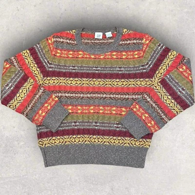 VINTAGE GAP Hand Knit 3D Sweater Adult Medium Nordic Crewneck USA MADE - Image 1 of 4