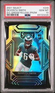 2021 Panini Select #249 DeVonta Smith Green and Yellow Prizm Die Cut PSA 10 - Picture 1 of 2